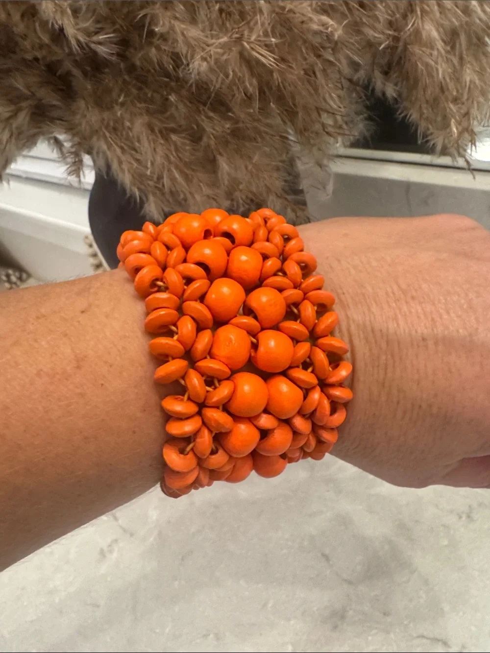 Orange Beaded Stretch Bracelet for Women